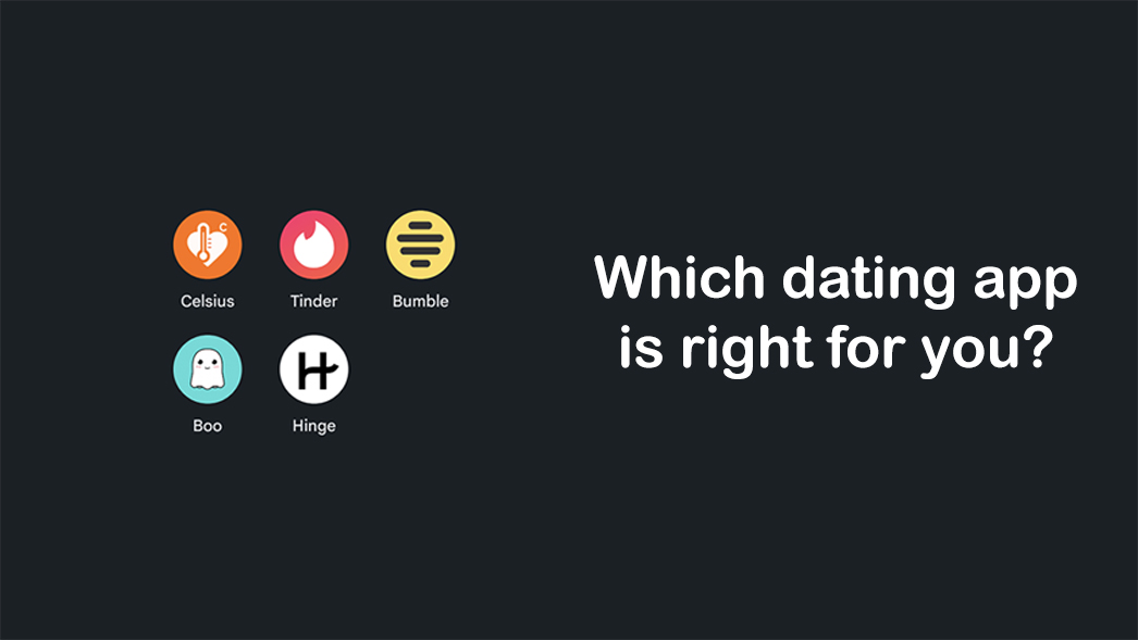 The app icons of Celsius, Tinder, Bumble, Hinge and Boo next to each other