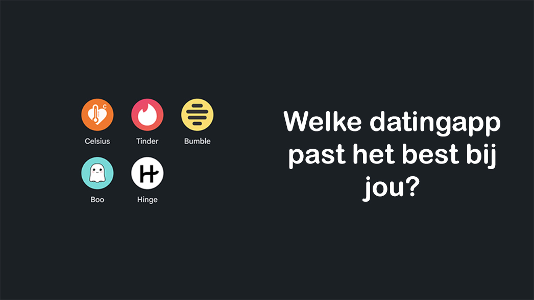 De app icoontjes van Celsius, Tinder, Bumble, Hinge en Boo naast elkaar